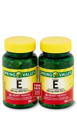 Spring Valley Vitamin E Dietary Supplement Twin Pack, 180 mg, 200 count #410