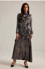 Abito Donna Elegante Lungo Morbido Argento Raso Chiffon Lucido 24031