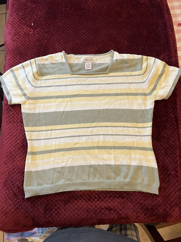 Cherokee 女式条纹衬衫短袖 S 码 — 第 4/4 张图片