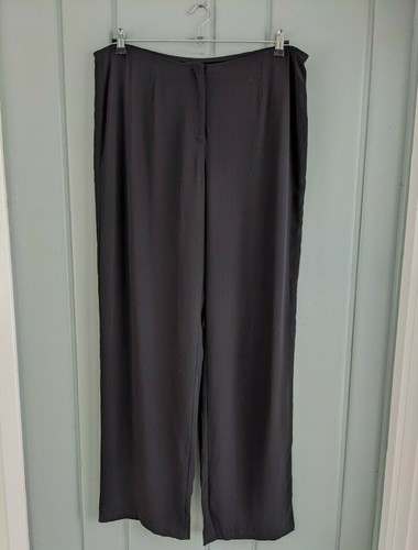 Eileen Fisher Womens Large Dress Pants Black Silk Straight Wide High Rise 40x36 - Picture 2 of 9
