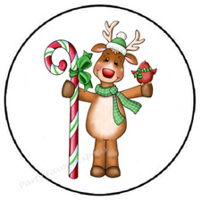 REINDEER AND CANDY CANE CHRISTMAS ENVELOPE SEALS LABELS STICKERS PARTY FAVORS