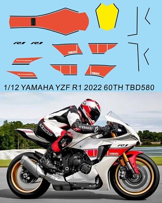 1/12 ABZIEHBILDER für Yamaha YZF R1 2022 60. JAHRSTAG X TAMIYA KIT ABZIEHBILD TBD580