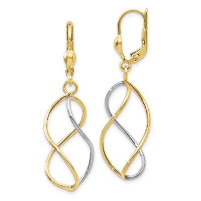 Real 10kt Yellow with Rhodium Polished Leverback Earrings