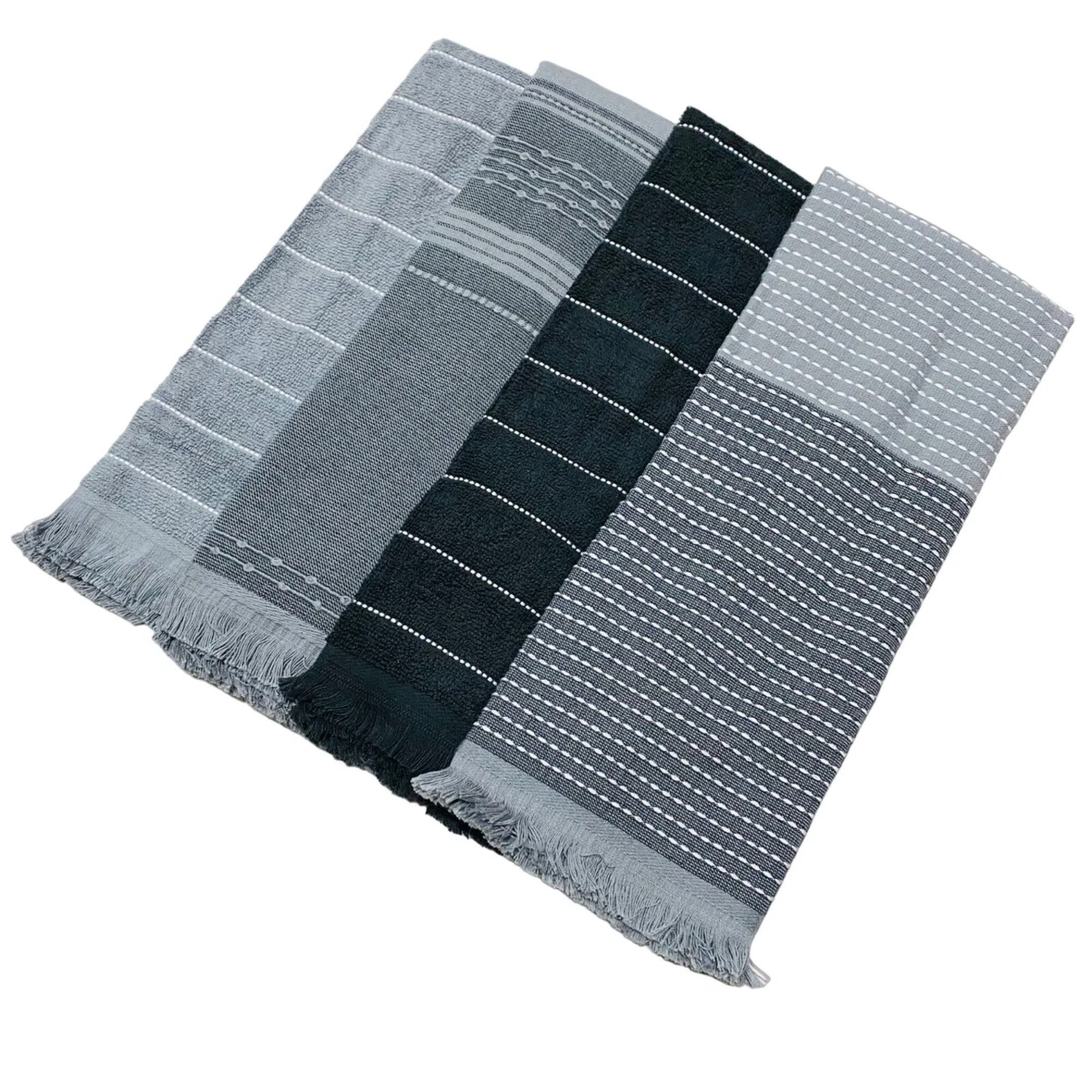 Culinary Classics Aspen Fringe Gray Cotton Oversized Kitchen Towels Set of  4