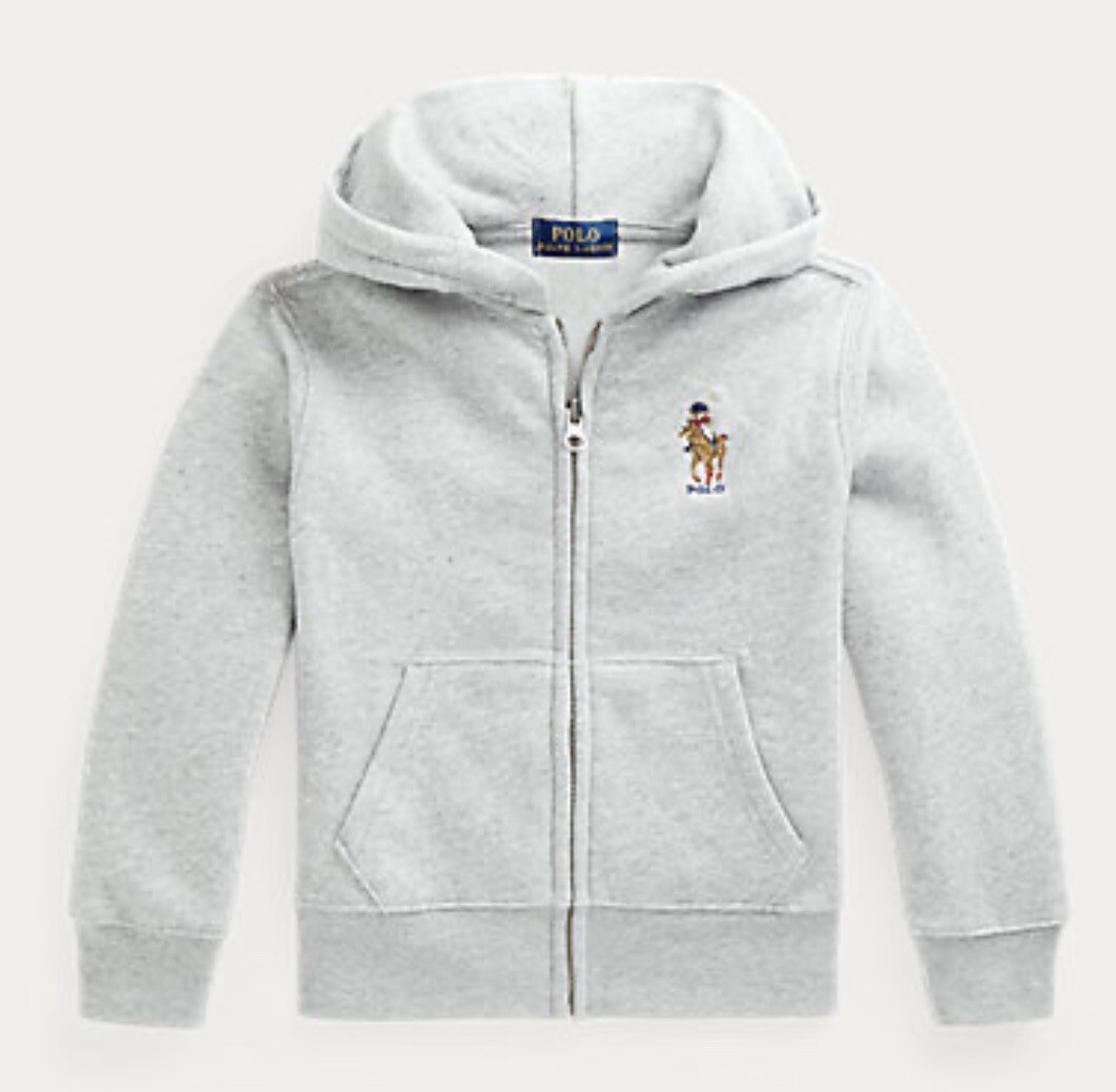 NWT, Boys POLO RALPH LAUREN Gray Logo Polo Bear Hoodie. Size