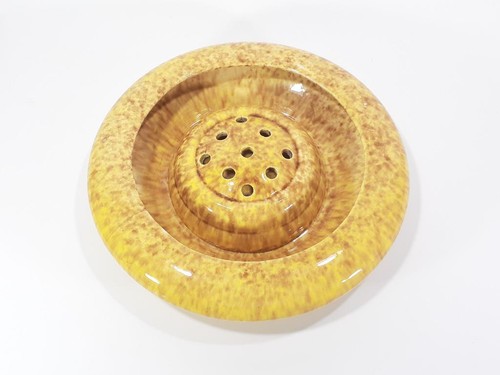Vintage Mid Century Pates Australian Pottery Yellow Float Bowl & Flower Frog - Picture 15 of 16