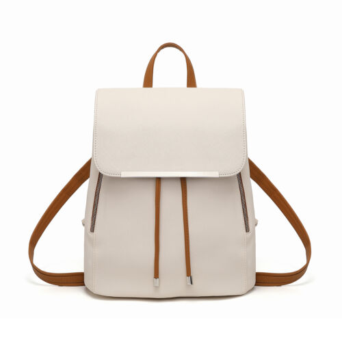 Beige/Brown Ladies Fashion Backpack Rucksack Shoulder Bag Zipper Faux Leather - Picture 2 of 11