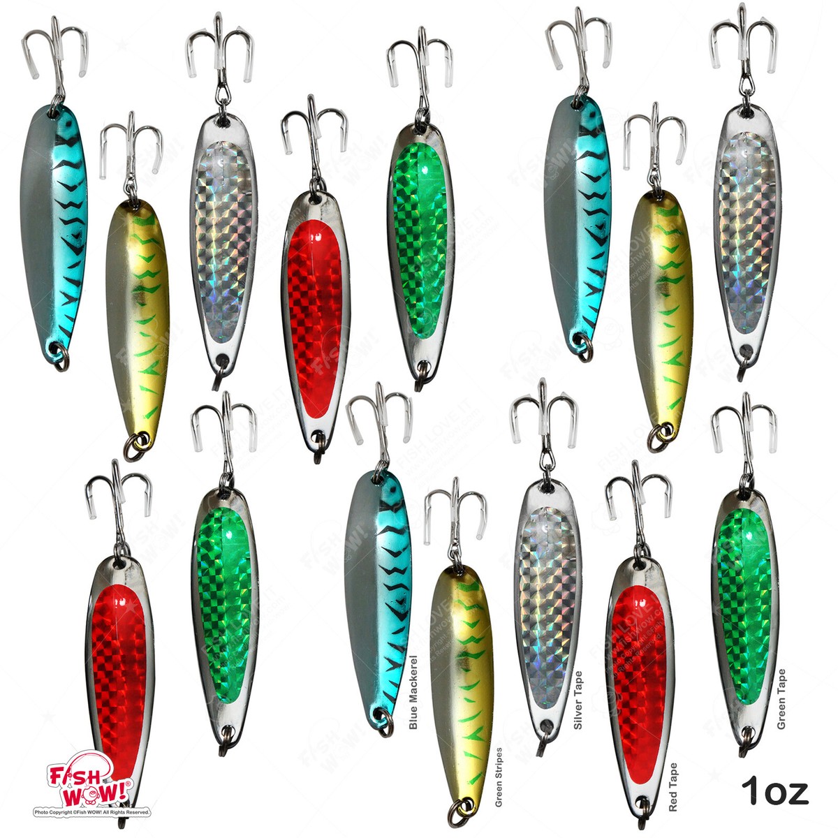 15pcs Fish WOW! 1oz Fishing spoons jig Metal trolling flutter lure 5-color  NEW