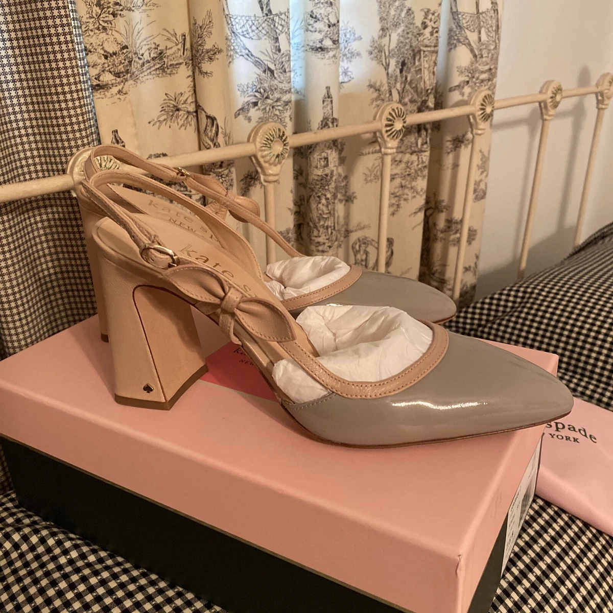 KATE SPADE LADIES SIZE 7.5 B ADELAIDE PATENT LEATHER SLINGBACK 3 1