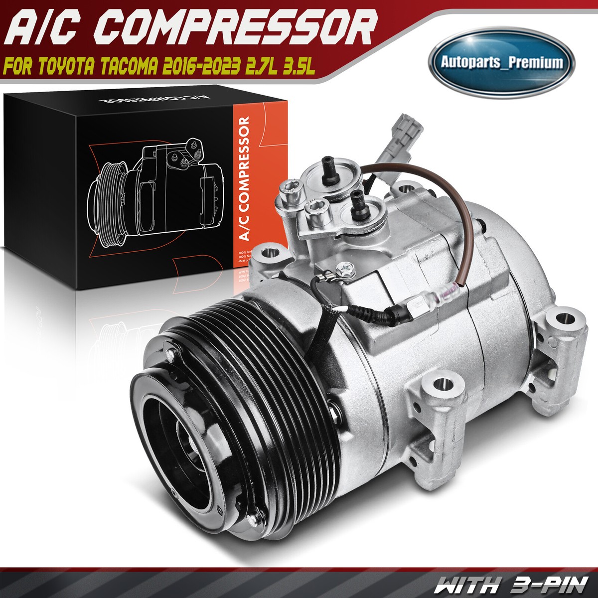 A/C Compressor with 7-Groove Pulley for Toyota Tacoma 2016 2017