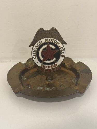Vtg 1950’s Antique Winged Wheel Car Club Badge Folk Art Cigar Ashtray Man Cave