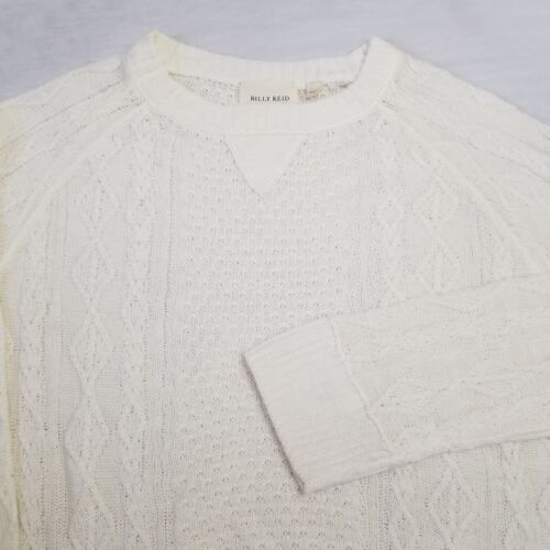 Billy Reid Sweater Mens XL White Linen Cable Knit Lightweight Preppy Crewneck