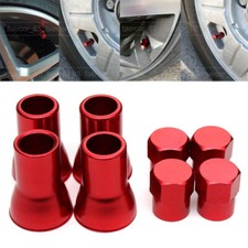 Red Auto Tire Wheel Stem Air Valve Cap & Sleeve Cover Car Exterior Accessories
