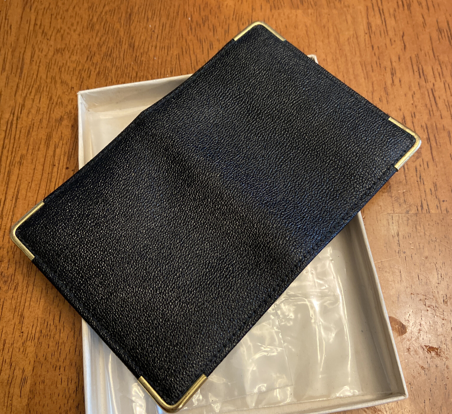 Elegant Black Morocco Leather Small Single-Fold Credit Card Holder-image