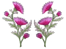 #5094PK Thistle - Carnation Spray - Pink Flower Embroidery Appliqué Patch /Pair 