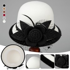 Women's Warm Wool Woolen Hat Bowler Hat Elegant Retro Mesh Flower Fashion Hat 1x