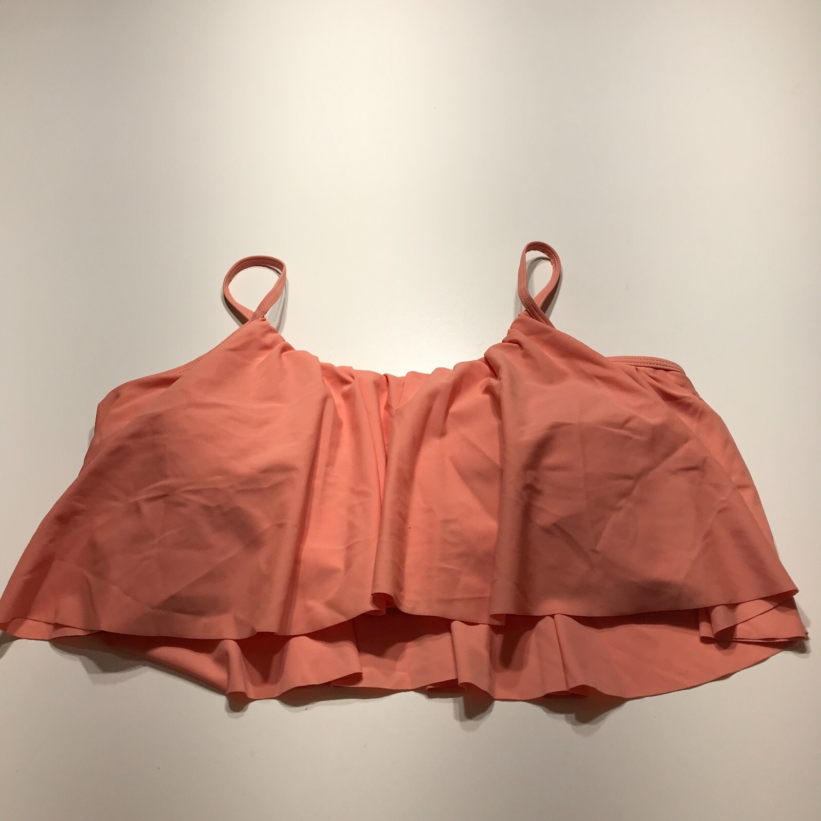 Bikini Top Peach Ruffled Adjustable Straps Built-In Bra Cups Womens Size XL