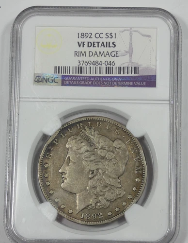 NGC Authentic 1892-CC Morgan Dollar VERY FINE Details Carson City Silver Dollar