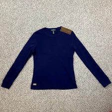 LRL Lauren Jean Co Sweater Womens Meduim Blue Fine Knit Pullover Faux Suede Trim