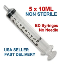 5 - 10ML BD Syringes NoNeedle NON-STERILE Luer Slip Tip 