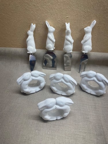 Ceramic Rabbit Cheese Charcuterie Utensils and Napkin Holder Set - Picture 2 of 21