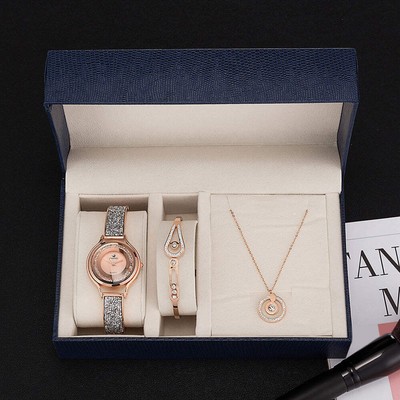 Electroplated Quartz Watch with Zircon and Diamond Accents Necklace