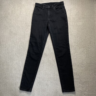 UNIQLO EZY Mid Rise Slim Fit Black Denim Jeans, Women Small 26-27 Waist