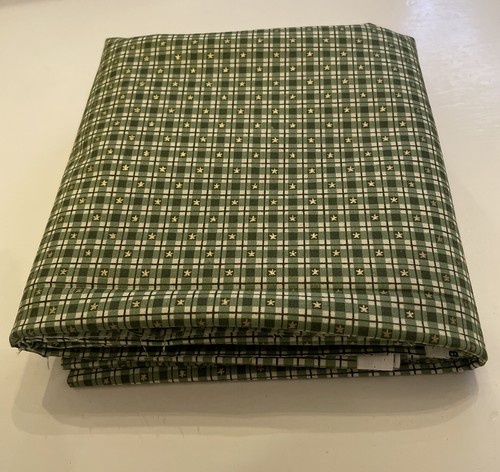 Concord Fabrics Tiny Green&White Checks With Gold Stars 3 Full Yards Cotton New - Picture 7 of 7