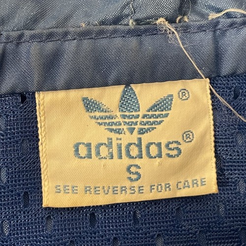 80's Adidas SHINY Blue Antron Nylon TREFOIL 3 Stripe Hoodie TRACK Shirt Jacket S - Picture 5 of 12