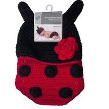 NWT Hand Crocheted Hat  Diaper Cover Set 0-9 Months Ladybug for Baby Photos