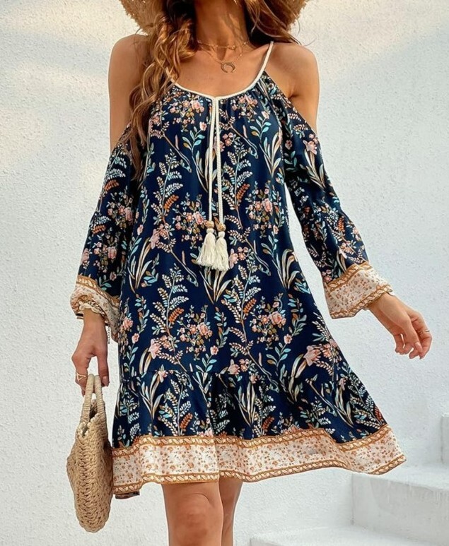 blue floral cold shoulder dress Ever-Pretty Sparkling V-Neck Floral Cold-Shoulder Pleated Evening Dress Occasion Dress