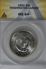 1952 .50  ANACS  MS 64 WASHINGTON-CARVER   Classic Commemorative Coins 