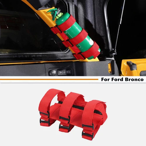 For 2021-2024 Ford Bronco Red Adjustable Roll Bar Fire Extinguisher Mount Holder - Foto 2 di 10