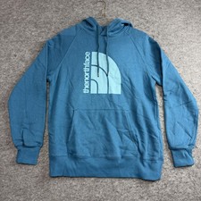 The North Face Hoodie Women Medium, Blue Pullover Fleece Graphic Logo Sweatshirt