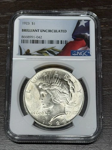 1923 $1 Peace Silver Dollar Brilliant Uncirculated NGC Slab