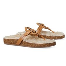 Tory Burch Miller Cloud Shearling Sandals Thongs Caramel Buttermilk Tan Size 7