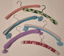 Vintage Crochet Wooden Hangers Granny Square Knit Set Of 6