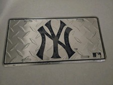 New York Yankees Metal Diamond NY License Plate ~ MLB Baseball Auto Tag  Bat Cap