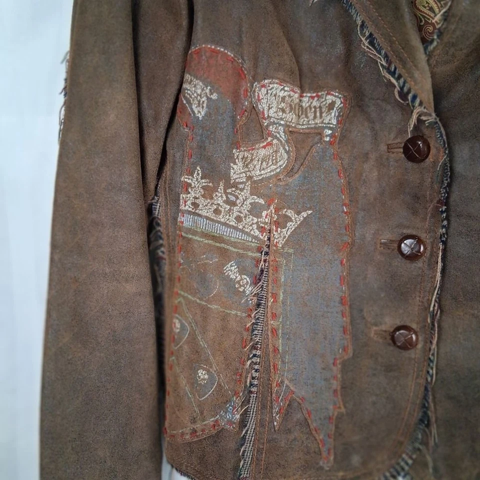 Chaqueta de cuero Raw 7 desgastada deshilachada para mujer talla L Foto 4 de 4