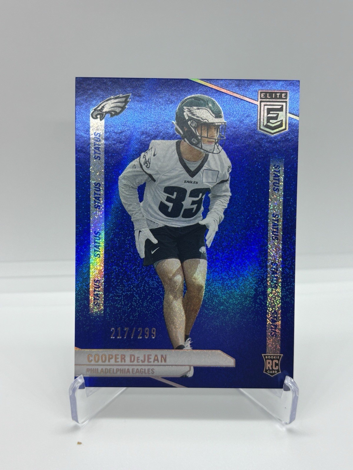 Cooper DeJean 2024 Panini Donruss Elite 171 Status Blue Sparkle RC 217/299