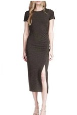 MICHAEL Kors Metallic Ruched Short Sleeve Midi Dress Size S