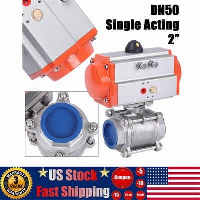 2'' Pneumatic Air Actuated Stainless Ball Valve  Single Acting Spring Return NEW