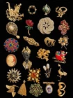 Set of Vintage Costume Jewelry Lot 25 Brooches & Pins Rhinestone Enamel