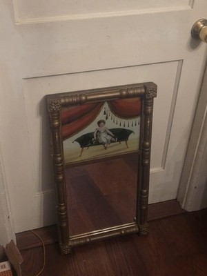 Antique Federal Split Column Mirror Reverse Painting Stillife Of Grapes  Koopman