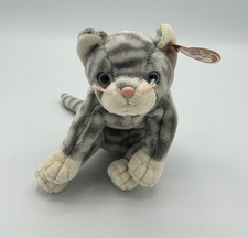 Vintage Retired 1999 TY Beanie Babies Silver The Cat Plush Toy Gift Collectible