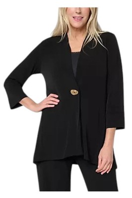 Susan Graver Women`s Liquid Knit Cardigan w/ Novelty Button Blk