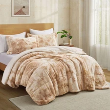 3-Piece Reversible Plush Sherpa Down Alternative Comforter Beige King