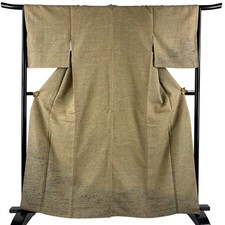 Geometric Brown Green Kimono Medium Silk Used 162.5cm Length 66cm Sleeve