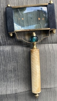 Antique Large Bone Brass Bead Victorian Art Nouveau Magnifying Glass Magnifier