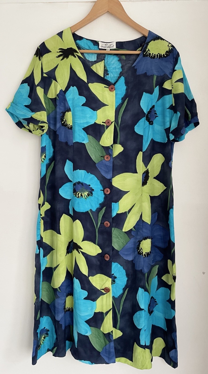 Carolina Pedrjoni Vintage Blue Floral Short Sleeve Button Up Dress UK 12 14